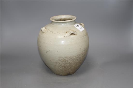 A Chinese Ding type vase, Ming dynasty or later, with loop handles, height 22cm